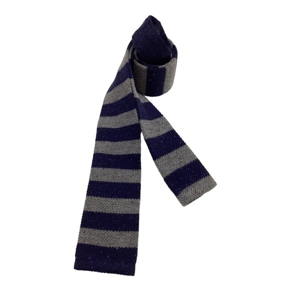 SEIZE SUR VINGT Blue & Gray Horizontal Striped Wool Knit Tie W: 2.4" EX COND - Picture 1 of 4